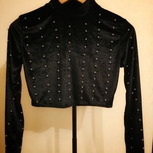 Chic Black Velvet Studded Crop Top